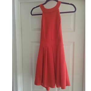 Isabel Riera Haute Couture Orange Halter Bow Back Pleated Mini Dress Size M NWT